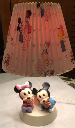 Vintage 1984 Disney Baby Mickey Minnie Mouse Nursery Lamp Lampshade