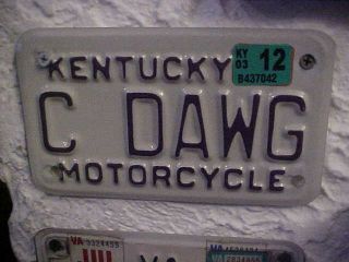 Real Kentucky Motorcycle " Vanity " (c Dawg) Ky License Plate Good Shape