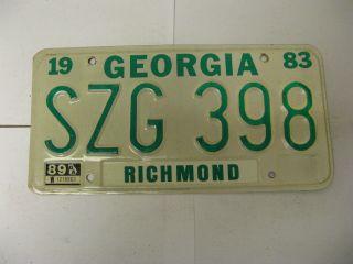 1983 83 1989 89 Georgia Ga License Plate Richmond County Szg 398