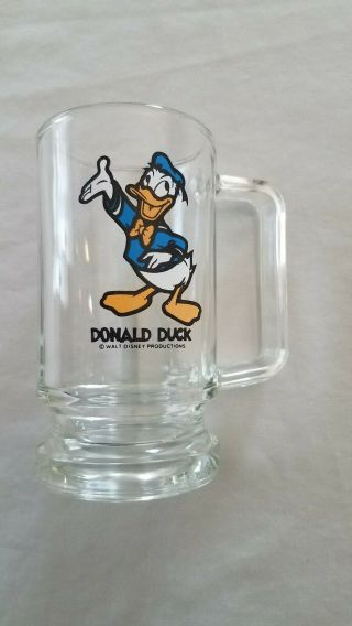 Vtg Disney Donald Duck Glass Mug Stein Handle Collectors 5.  5 " Root Beer Style