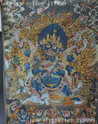 24 " Tibet Silk Embroidery Art Buddhism Tangka Mahakala Fortuna Buddha Thangka
