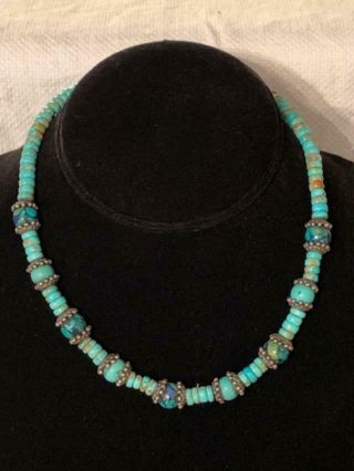 Vintage Native American Indian Handmade Sterling & Turquoise Necklace
