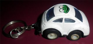 Vintage White Beetle Diecast Vw Bug Key Chain With Green Frog Smiley Face Sp