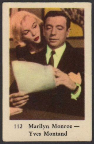 Marilyn Monroe - Yves Montand - 1962 Swedish Numbered Set 3 Movie Gum Card 112