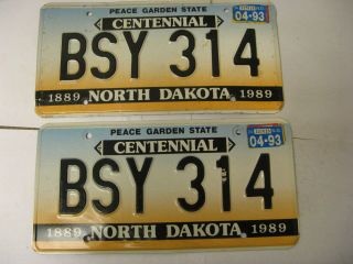 1989 89 1993 93 North Dakota Nd License Plate Centennial Bsy 314 Pair
