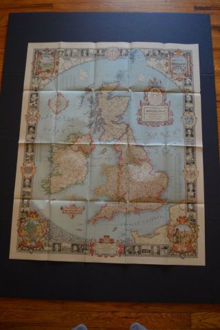 1937 Map British Isles Poster Hoen & Co National Geographic Vintage Dated June