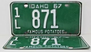 1967 Idaho License Plate Collectible Vintage Muscle Car Matching Pair Set 1l