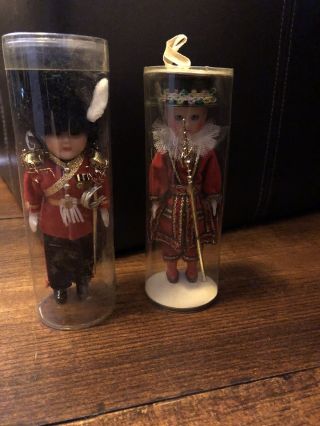 Old Dolls From London England Royal Guards 1970s In Protected Plastic Tube