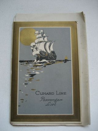 1927 Cunard Line Rms Carmania Passenger List,  Track Chart,  Menu,  Program,  Card