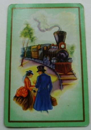 1 Single Vintage Swap Playing Card Period Couple Waiting For Train Travelers