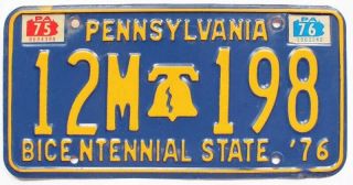 Pennsylvania 1975 1976 Bicentennial Liberty Bell License Plate,  Dmv Clear