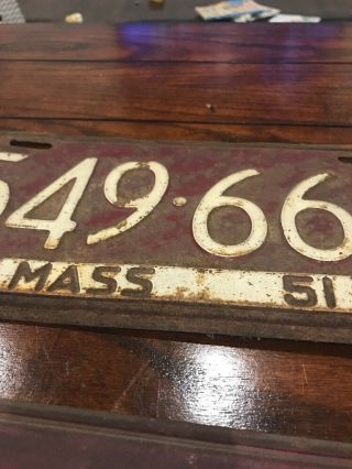 Rare 1951 Massachusetts MA Mass License Plate Pair YOM DMV Clear 549668 Patina 6
