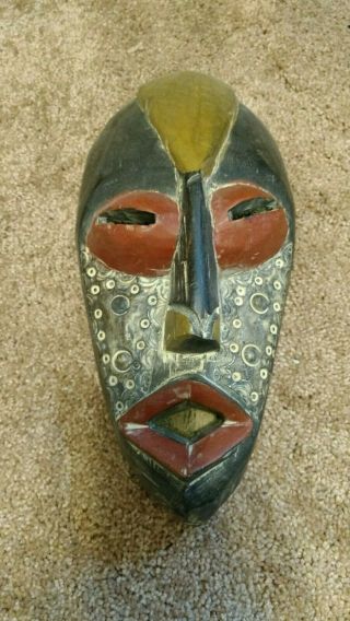 Rare Hand Carved Wooden African Tribal Painted Wall Art Mask Collectible Heavy