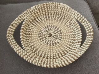 African Art Hand Woven Gullah Sweetgrass Two Handled Section Tray - 15.  5” X 13”