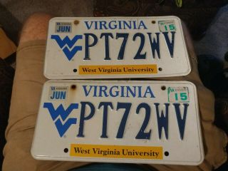 West Virginia University,  State Of Virginia Matching Set Of License Plates