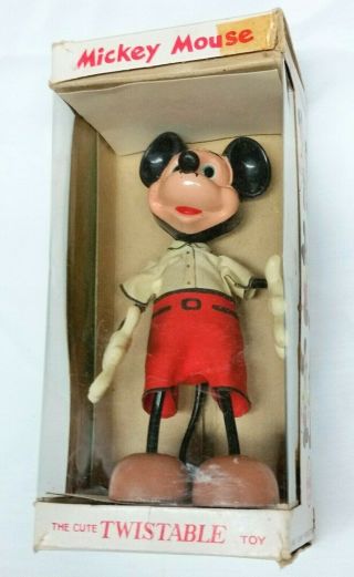 VINTAGE 1960 ' s MARX MICKEY MOUSE BENDABLE TWISTABLE TOY FIGURE IN THE BOX 2