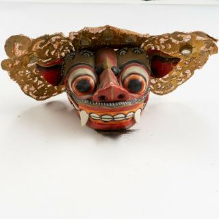 Balinese Wood Wall Mask Vintage Barong Sai Demon Topeng Hand Carved Folk Art