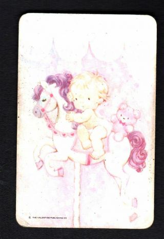 Valentine Swap Card - Cute Baby Girl On Carousel (blank Back)