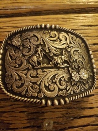 Large Prca Team Roping Trophy Belt Buckle Montana Silversmiths