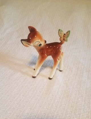 Walt Disney Productions Ceramic Bambi Figurine Statue With Butterfly Vintage