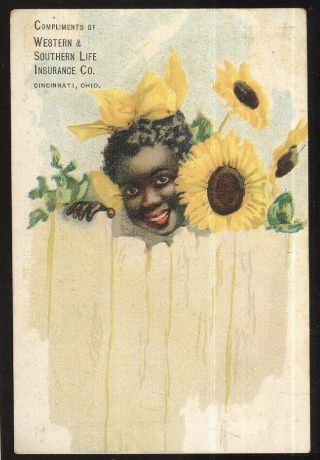 1890s Trade Card,  Western & Southern Life Ins.  Co.  Cincinnati,  Oh.  Black Girl
