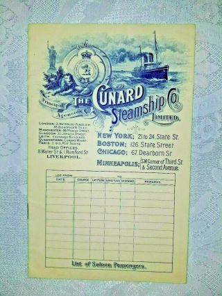 Cunard Rms " Pannonia " Steamship List Of Saloon Passengers July 17,  1906