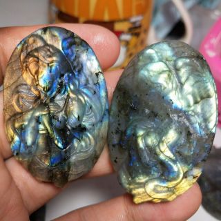 2pc Natural Labradorite Crystal Hand - Carved Fairy Angels 50g