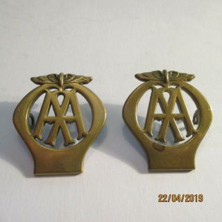 Aa Pair Officers Brass Lapel / Cap Badges Automobile Association