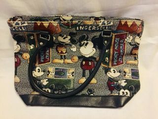 Mickey Mouse Drummer Tapestry Canvas And Leather Tote Purse