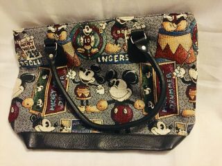 Mickey Mouse Drummer Tapestry Canvas And Leather Tote Purse 2