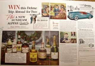1954 Win Pan Am Arilines Trip London & British Sunbeam Alpine Taylor Liquor Ad
