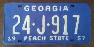 Georgia 1957 License Plate Peach State Car Tag Auto Garage Decor Hand Painted