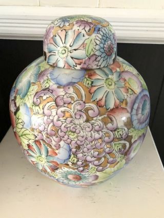 GORGEOUS Chinese Porcelain Ceramic Covered Ginger Jar & Lid Chinese Floral Urn 2