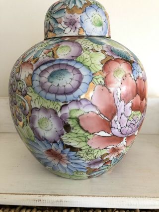 GORGEOUS Chinese Porcelain Ceramic Covered Ginger Jar & Lid Chinese Floral Urn 8