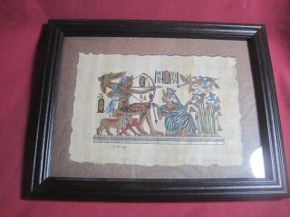Vintage Framed Egyptian Papyrus Art God Goddesses Handpainted 9 " X 7 " Signed (2)