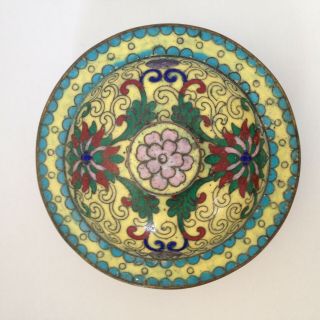 Vintage Antique Asian Chinese Cloisonne Enamel Lidded Bowl w Flowers ' CHINA ' 6