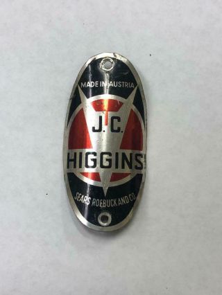 Vintage Bicycle J.  C.  Higgins Head Badge Tag Sears Roebuck Oval Made In Austria