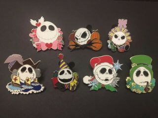Set Of 7 Disney Jack Skellington Nightmare Before Christmas Holiday Pins 2008
