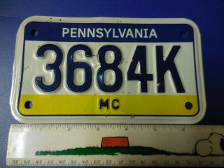 [1] Pennsylvania Motorcycle (mc) License Plate 3684k Pa.  Penna.