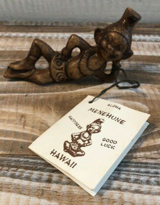 Vintage 1960 Menehune Treasure Craft Hawaii Tiki Bar Souvenir Figure W/tags
