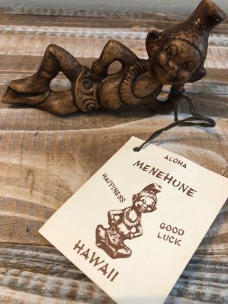Vintage 1960 Menehune Treasure Craft Hawaii Tiki Bar Souvenir Figure w/Tags 2