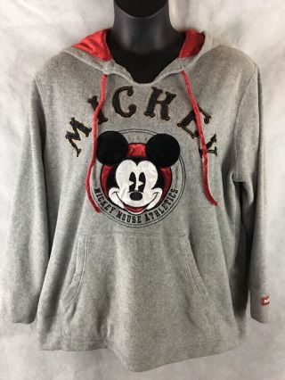 Mickey Athletic Disney Hooded Sweatshirt Pullover Velour Hood Sz 2x Front Pocke