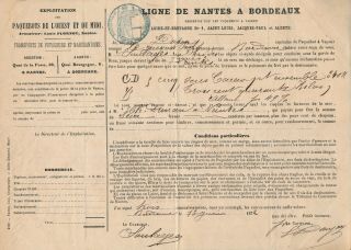 France - Bordeaux 1872,  French Line Bill Of Lading To Nantes With Revenue.  A131