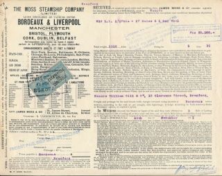 France - Bordeaux 1911,  James Moss & Co,  Bill Of Lading To Liverpool With A130
