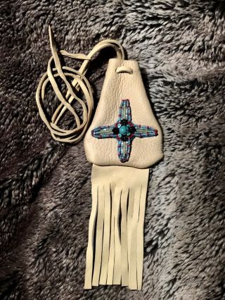 Vintage Hand Made Native American Indian Authentic Buckskin Medicine Pouch Purse