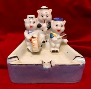 Walt Disney Vintage 3 Little Pigs Ashtray 1930’s Japan Porcelain Stamped Rare