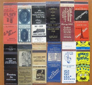 Ny York City Restaurants,  Pubs,  Bar,  Cafe 12 Vintage Match Books Covers