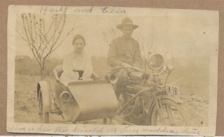Rare 1918 Man & Woman Honeymoon Oregon Or Flying Merkel Motorcycle Photo