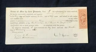 1863 Catawissa Railroad Stock Receipt Imperf Revenue Stamp Civil War Era Jan 10