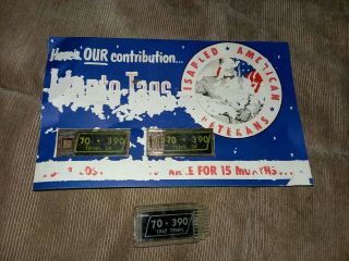 Rare (1) 1947,  (2) 1950 Tn.  Veterans Miniature License Plate Key Chain On Card